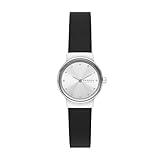 Skagen Women's Freja Lille Two-Hand Silver Stainless Steel and Black Leather Band Watch (Model: SKW3119)