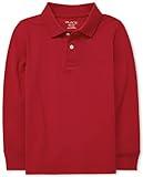 The Children's Place boys Uniform Long Sleeve Pique Polo Shirt, Classic Red Single, Large US