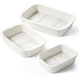 LE TAUCI Deep Casserole Dishes for Oven, 13.7”x9.6” Ceramic Baking Dish Set with Roasting Racks, Large Lasagna Pans with Handles, Rectangular Bakeware as Gift, White (4.6QT/3.0QT/1.6QT), Set of 3