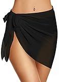 Swimsuit Coverups for Women Sarong Beach Bikini Wrap Sheer Short Skirt Chiffon Scarf for Swimwear (Black,L)