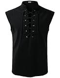 JOGAL Mens Renaissance Shirt Pirate Medieval Sleeveless Halloween Costume Steampunk Viking Lace-up Stand Collar Shirts Black XX-Large