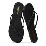 Project Cloud Vegan Leather Flip Flops for Women Footwear - Memory Foam Flats Summer Sandals for Women 2025 - Lightweight Sandals Summer Beach Essentials Slides (Foundations, Black, 7.5)