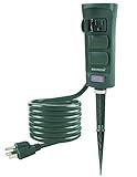 oviitech 6-Outlet Outdoor Yard Power Stake with Protective Cover and ON/Off Switch,9 Ft Long Extension Cord Power Strip, Weather Resistant, ETL Certified, Green