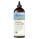 Sky Organics Organic Castor Oil, 100% Pure, Hexane Free, Cold-Pressed to Support Stronger, Fuller-Looking Hair, Eyelashes & Eyebrows,Good for Castor Packs, Navel Oiling, Carrier Oil Use, 16 fl oz