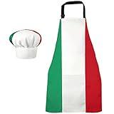 SATINIOR Chef Hat and Apron Italian flag Patriotic Fabric Adjustable Baking with pocket italy cooking baking Apron for Women Men