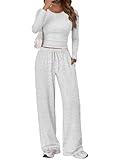 Trendy Queen Womens Two 2 Piece Matching Lounge Sweat Sets 2025 Early Fall Fashion Must Have Y2K Teen Workout Gym Clothes Wide Leg Airport Travel Vacation Outfits Sweatsuit Winter Essential Clothing