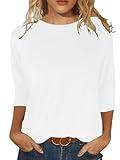 Shirts for Women Casual 3/4 Sleeve Tunic Tops Crew Neck Loose Fit Blouses White L