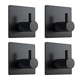 VIS'V Adhesive Hooks, Black Adhesive Towel Hooks Waterproof Self Adhesive Shower Wall Hooks Stainless Steel Stick on Hooks Heavy Duty Sticky Hooks for Bathroom Kitchen Livingroom Camper - 4 Pcs