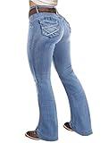 Flamingals Butt Lifting Bootcut Jeans Stretchy Casual Fall Winter Trendy Flare Leg Jeans for Women Denim Mid Blue L