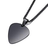MOO&LEE Guitar Pick Necklace for Men Women Guitar Pendant 24 Inch Stainless Steel Chain, Black