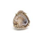 Dazzle Appeal Elegant Agate Quartz Druzy Gemstone Rings for Women Adjustable Ring, Gold-Plated Stone Size 20-25mm (Brown, Yellow Gold Plated Base)