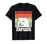 Funny Meme saying Bruh with Cat Greetings Teens Boys Men T-Shirt