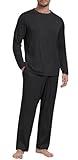 PrinStory Men's Pajama Set Soft Long Sleeve Shirts and Pants Men's Pjs Loungewear 2024 Outfits Sweatsuit Black L