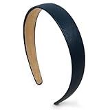 Navy Blue Headbands for Women 1 Inch Wide Thick Navy Blue Hairband Faux Leather Headband for Women and Girls Back to School Fashion Plastic Hard Head Band Solid Colors