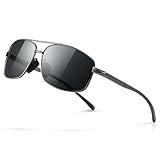 SUNGAIT Ultra Lightweight Rectangular Polarized Sunglasses Men UV400 Protection (Gunmetal Frame Gray Lens, 62) Metal Frame SGT458 QKH-CA