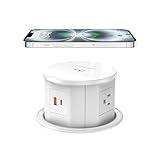 Pop Up Outlet with 15W Wireless Charger, 4 AC Outlets & PD 20W USB Fast Charging, 4.75 inch Desk Hole Power Grommet Connect 6FT Cord for Office, Conference, Kitchen Use