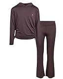 RBX Girls’ Activewear Set - 2 Piece Pullover Hoodie or Quarter Zip Long SleeveTop and Flare Leggings for Girls (7-12), Size 10-12, Cocoa