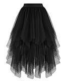 Dressever Women's Tulle Skirt A-Line High Elastic Waist Midi Skirt Irregular Layered Mesh Tutu Halloween Skirts Black X-Large