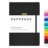 PAPERAGE 2025 Weekly & Monthly Hardcover Planner (Black), 12 Month (January 2025 - December 2025), 5.7 in x 8 in, Weekly & Monthly Spreads, Includes Additional Note Pages, Back Pocket & Trackers