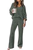 RUMIA Lounge Sets for Women 2025 Loose Sweater Matching Sets 2 Piece Travel Sets Green L
