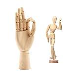 2-Pack 8" Artists Wooden Drawing Figure Mannequin Human People Dolls Figure Manikin Supplies Stop Motion Figure Kit Drawing Tools 12" Wooden Fingers Right Hand Mannequin for Drawing,Painting,Sketching