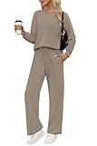 WIHOLL 2 Piece Sets for Women Fall Fashion 2025 Travel Vacation Airport Outfits for Airplane Going Out Comfy Matching Women's Clothing Petite Lounge Sets Chocolate Brown Track Suits Light Coffee S