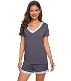 WiWi Viscose from Bamboo Pajamas Set for Women Soft Short Sleeve with Shorts Summer Plus Size Pjs Sets S-4X, Dark Grey, Large