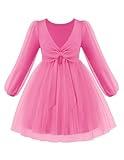 Arshiner Toddlers V Back Dresses Tutu Tulle Long Sleeve Princess Party Special Occasion Wedding Toddler Fall Girl Dress Hot Pink Size 6