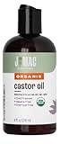 J Mac Botanicals Organic Castor Oil (8 oz) Cold Pressed, BPA Free, Castor hexane free, for face, skin, eyelashes, Certified USDA Organic