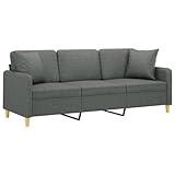 vidaXL 3-Seater Sofa, Couch with Decorative Cushions, Reclining Sofa for Living Room, Upholstered Sofa, Armchair, Relaxing Sofa, Lounge Sofa, Relaxing Couch, Dark Grey Fabric, 3200918