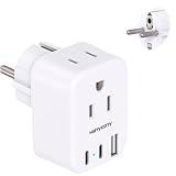 HANYCONY Type E F Plug Adapter, Germany France Travel Plug Adapter with 2 Outlets 3 USB Ports(2 USB C)，Schuko Plug Power Adaptor for US to Europe EU Spain Iceland Korea Greece German French