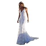 Pefantal Lace Applique Wedding Dresses for Bride Sleeveless Spaghetti Straps Mermaid V Neck Open Back Bodycon Long Bridal Gown (US, Numeric, 6, Regular, Regular, White)