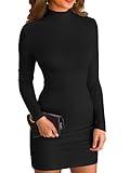 VICHYIE Women Dress Mock Neck Bodycon Ribbed Long Sleeve Fall Mini Black S