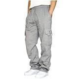 Lasjixion Men's Cargo Sweatpants Open Bottom Fleece Hiking Jogger Cargo Sweatpants for Men with Pockets Light Grey