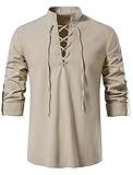 AIFARLD Men's Long Sleeve Shirts Retro Style Lace up for Medieval,Viking,Hippie Matching Cosplay Pirate Renaissance Costume