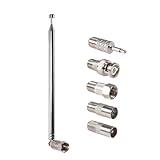 AEDIKO FM Telescopic Antenna 75 Ohm Indoor FM Radio Antenna F Type Male Plug Connector with 5pcs Converter for TV AM FM Radio Stereo Receiver