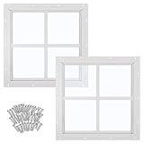 Tandefio 2 Pack 12'' x 12'' White Flush Mount Shed Transom Window with Tempered Glass Household Windows with Screws for Chicken Coop Sheds Barns Playhouse