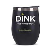 Super Fly Goods Pickle Ball Dink Responsibly pickleball Lovers Stemless Wine Tumbler Gift for Men Women or Partners Players 12 oz Insulated Stainless Steel Wine Glass (Pickleball)