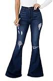 Bell Bottom Jeans for Women Stretchy Skinny Destroyed Classic Flared Jean Denim Pants (Large, Blue-29-nt)