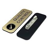 Quality Control 1 x 3" Name Tag/Badge, Brushed Gold, (3 Pack)