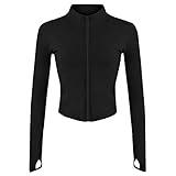 Lviefent Womens Lightweight Full Zip Running Track Jacket Workout Slim Fit Yoga Sportwear with Thumb Holes (Black, Small)