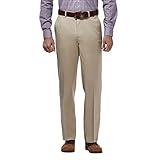 Haggar mens Premium No Iron Khaki Classic Fit Expandable Waist Flat Front Casual Pants, Khaki, 38W x 34L US