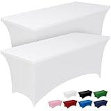 Pureegg Spandex Tablecloth 6ft - 2 Pack, Fitted and Tight Cloth for Rectangle Table, Wrinkle-Free and Stretch Table Cover for Party, Wedding, Banquet and Birthday, White
