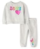 The Children's Place Baby Girls' and Toddler Long Sleeve Active Shirt and Pant, 2 Piece Outfit, Love