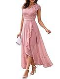 Bbonlinedress Women's V-Neck Hi-Lo Bridesmaid Fall Wedding Guest Dress Floral Lace Prom Party Evening Formal Mother of The Bride Dress Blush M