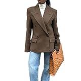 Dawery Women Retro Brown Double-breasted Woolen Suit Coats Lapel Long Sleeves Slim Fit Jacket Casual Lady Outerwear (Brown,Large)