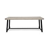 GDFStudio Outdoor Eight Seater Iron Dining Table, Light Gray and Black Finish