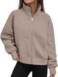 Trendy Queen Womens Zip Up Hoodies Oversized Crewneck Sweatshirts Casual Jackets Y2k Clothes Fall Fashion Outfits 2025 CoffeeGrey L