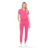 Dagacci Medical Uniform Jogger Scrubs for Women Set and Men Unisex 4-Way Stretch Scrub Sets, Hot Pink, XS
