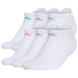adidas Women's Athletic 6-Pack Show Socks for Secure Fit, Cushioned Comfort, Low Profile, White/Clear Sky Blue/Bliss Lilac Purple, M